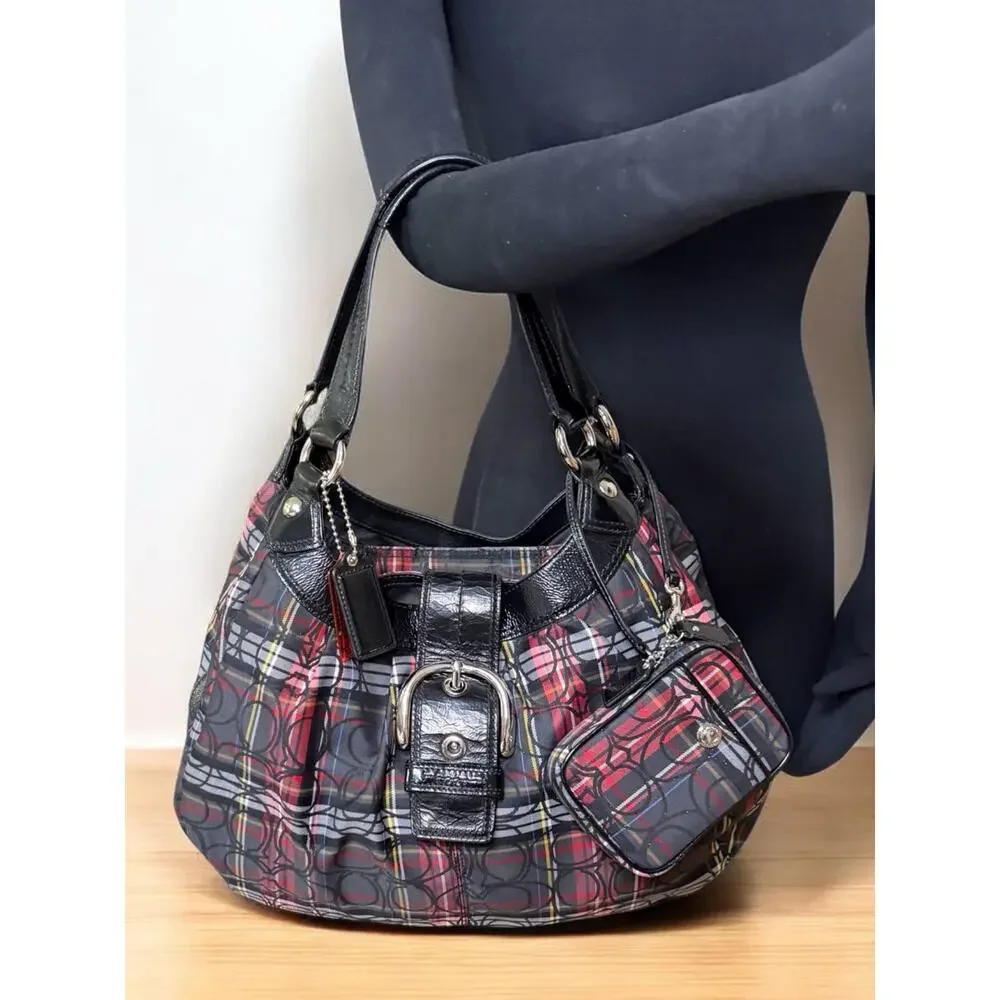 Y2K Coach F15487 Soho Pleated Signature Tartan Hobo Bag 3 Piece Set